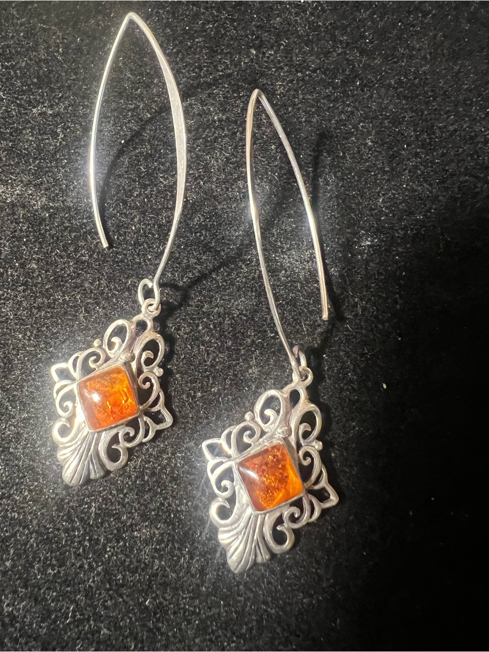 Sterling Silver Collins Fine Jewelry Dangling Amber Earrings